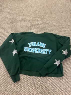 Hanes Green Tulane University Sweatshirt with Light Blue and White Lettering